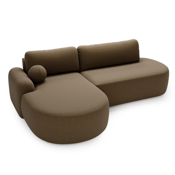 BRĄZOWY NAROŻNIK DO SALONU Z FUNKCJĄ SPANIA AGAT O W TKANINIE LAMBI - Z GÓRY